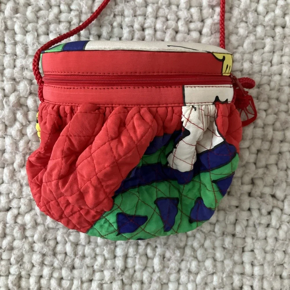 Vntg Hand Painted Silk Bulb Bag by‎ Silk Scapes Red Geometric Quilted Artwear